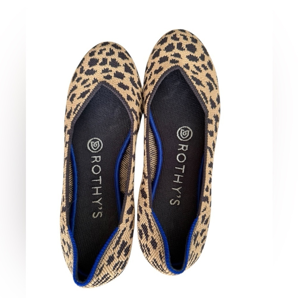 Rothy's Leopard-Print Ballet Flats with Blue Trim
